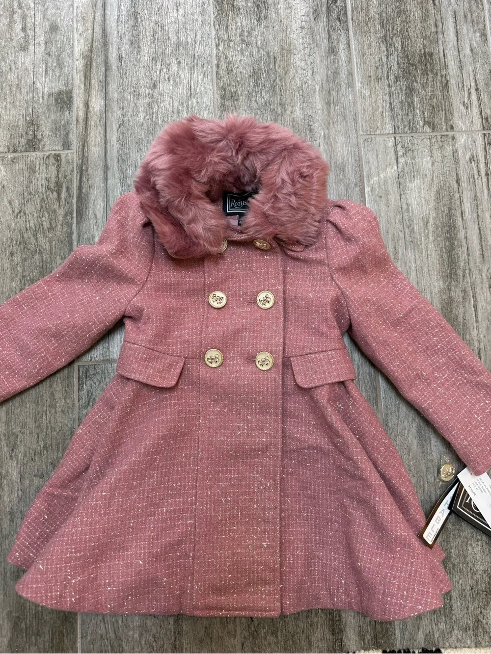 Rothschild Toddler Tweed Princess Pink Sparkly Coat Peacoat Jacket - 4T